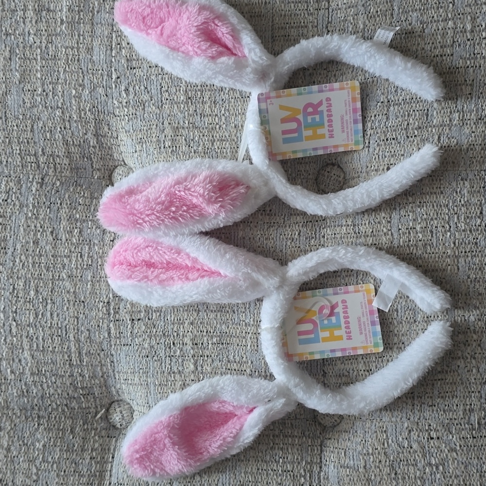 2 WHITE AND PINK BUNNY EARS HEADBANDS
